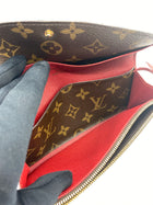 LOUIS VUITTON BROWN MONOGRAM RED TRIM EMILIE WALLET