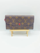 LOUIS VUITTON BROWN MONOGRAM RED TRIM EMILIE WALLET