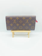 LOUIS VUITTON BROWN MONOGRAM RED TRIM EMILIE WALLET