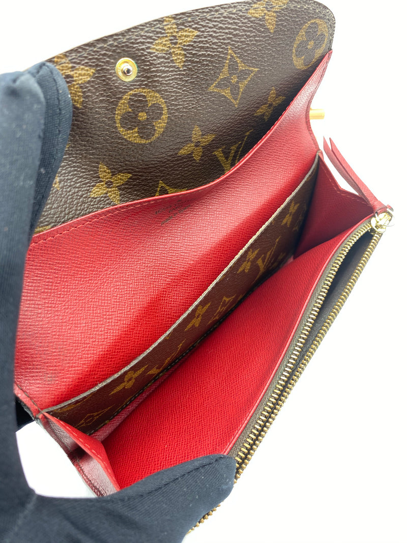 LOUIS VUITTON BROWN MONOGRAM RED TRIM EMILIE WALLET