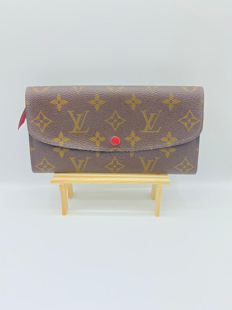 LOUIS VUITTON BROWN MONOGRAM RED TRIM EMILIE WALLET