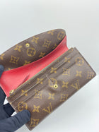 LOUIS VUITTON BROWN MONOGRAM RED TRIM EMILIE WALLET